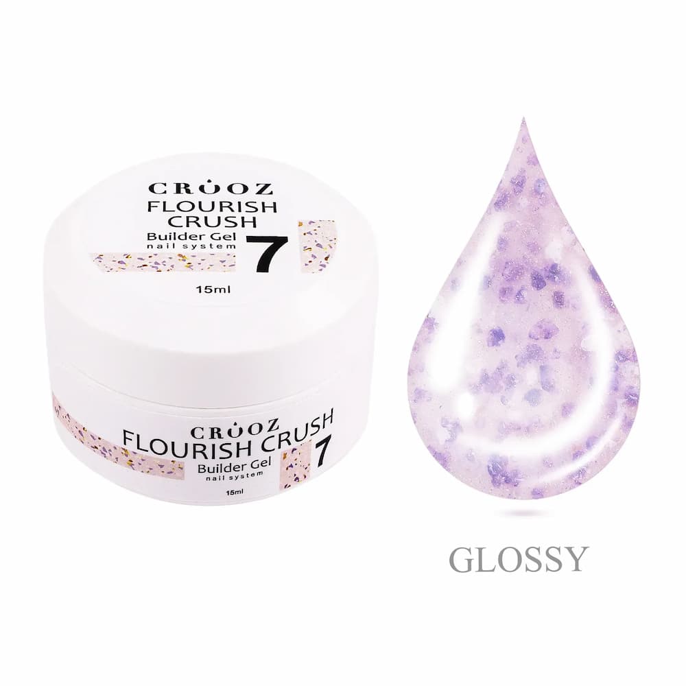 Гель будівельний Crooz Flourish Crush Builder Gel 07 холодний бежевий з бузковими і білими вкрапленнями 15 мл