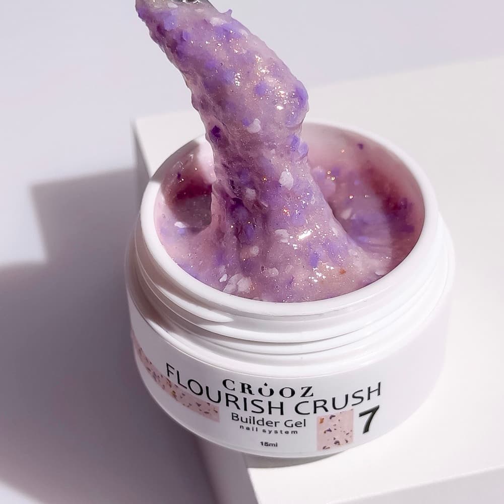 Гель будівельний Crooz Flourish Crush Builder Gel 07 холодний бежевий з бузковими і білими вкрапленнями 15 мл