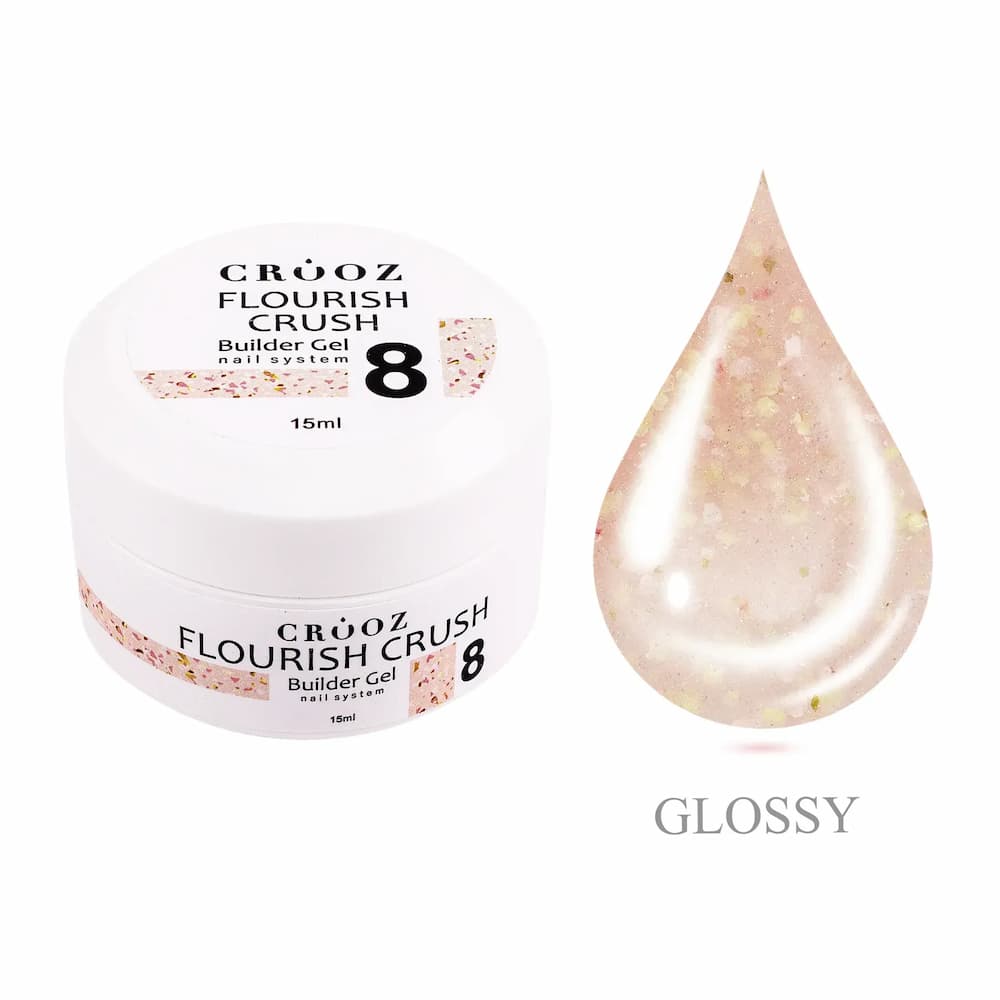 Гель будівельний Crooz Flourish Crush Builder Gel 08 молочно-персиковий з м’якими пастельними вкрапленнями 15 мл