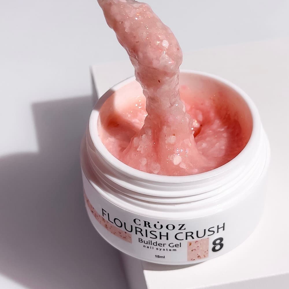 Гель будівельний Crooz Flourish Crush Builder Gel 08 молочно-персиковий з м’якими пастельними вкрапленнями 15 мл