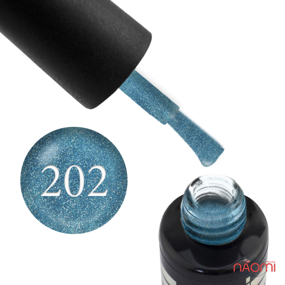 Гель-лак Oxxi Professional 202 синьо-бірюзовий з насиченими голографічними блискітками. 10 мл