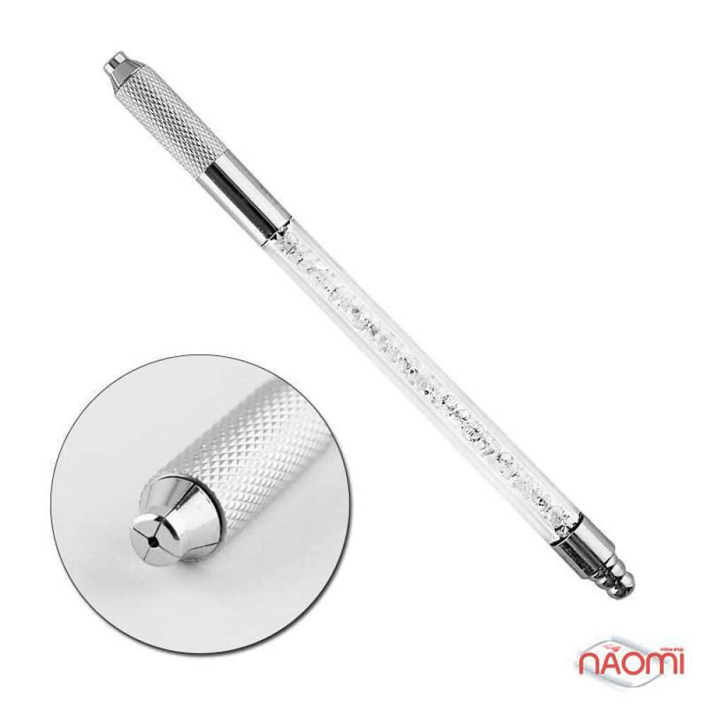 Ручка для микроблейдинга со стразами Swarovski пластиковая, цвет белый