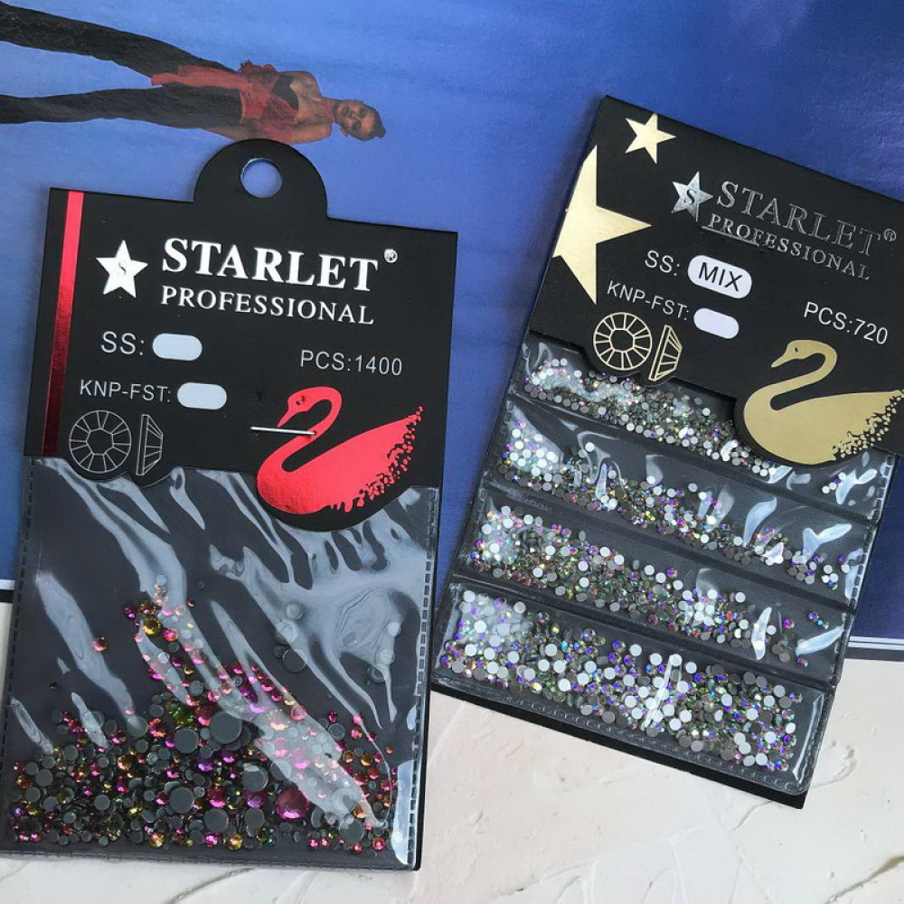 Стразы Starlet Professional, разных размеров, цвет розово-зеленый, 1400 шт.