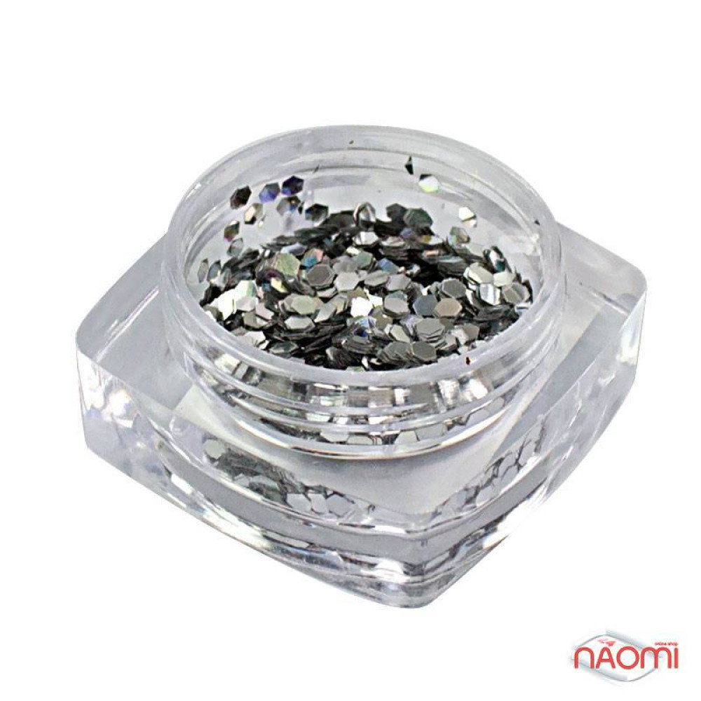 Декор для нігтів Salon Professional Луска, колір срібло з голограмою, велика 062