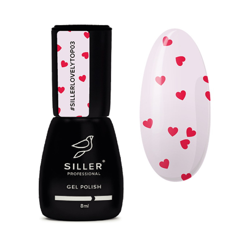 Топ для гель-лака без липкого слоя Siller Professional Top Lovely 03 с розовыми сердечками 8 мл