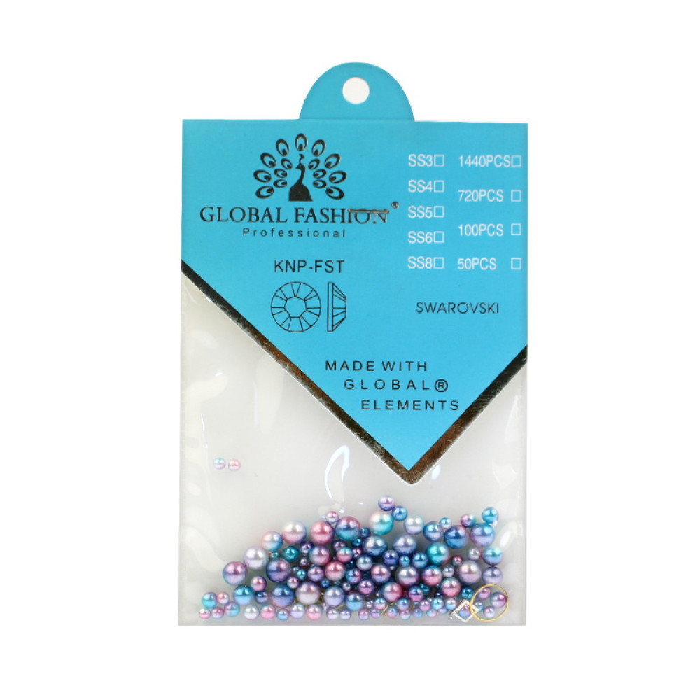 Декор для нігтів Global Fashion перлини. металеві фігурки. колір рожево-блакитний
