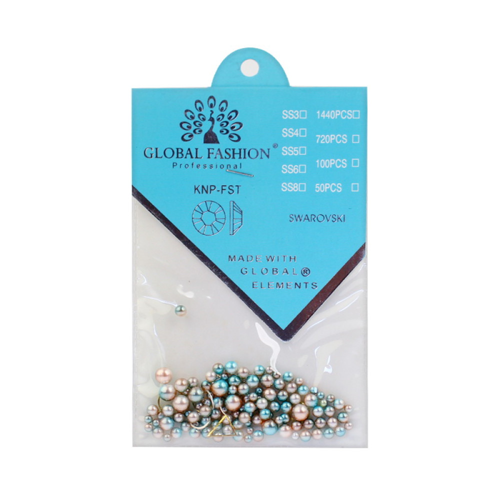Декор для нігтів Global Fashion перлини. металеві фігурки. колір бронзово-блакитний