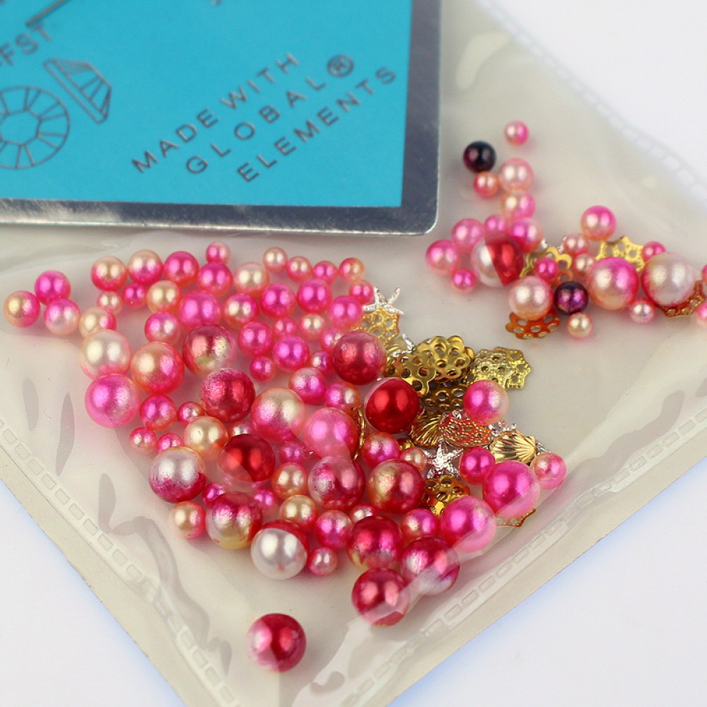 Декор для нігтів Global Fashion перлини. металеві фігурки. колір рожевий