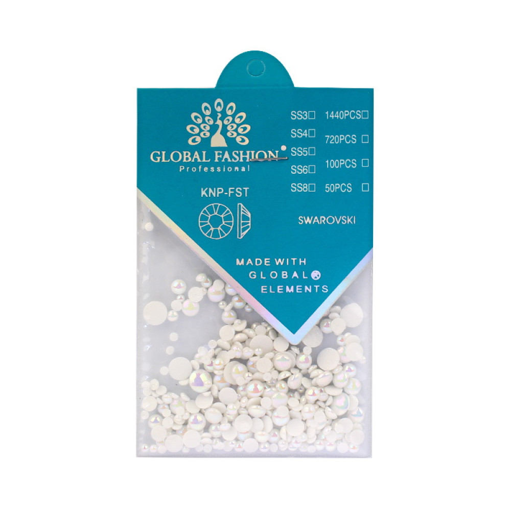 Декор для ногтей Global Fashion полужемчуг. цвет белый с перламутром