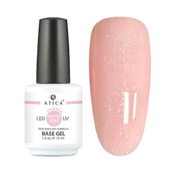 База камуфлююча каучукова для гель-лаку Atica Base Gel Pastel Rose Shimmer пастельний рожевий з шимером 15 мл