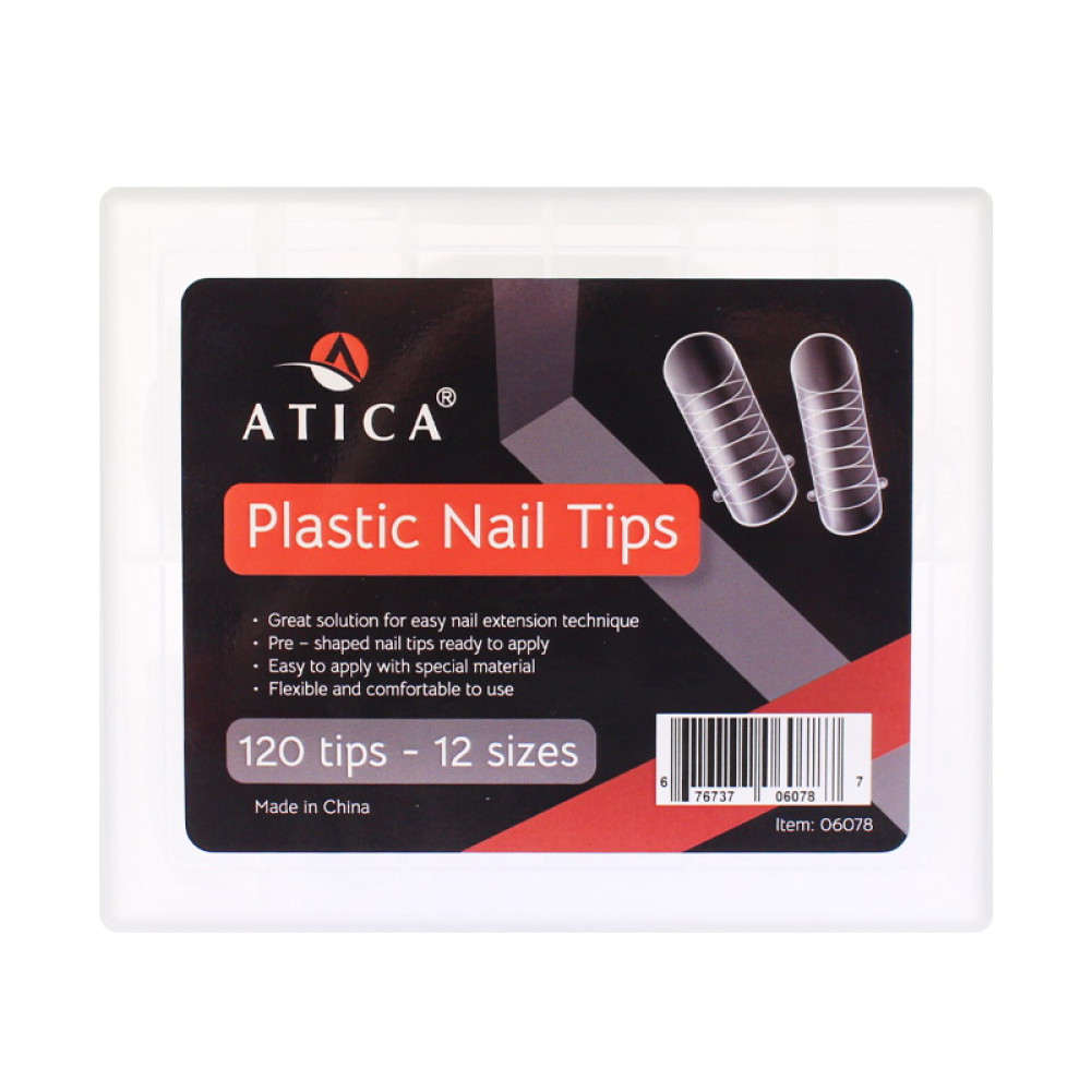 Верхние формы для наращивания ногтей Atica Plastic Nail Tips мягкий квадрат с разметкой прозрачные 120 шт