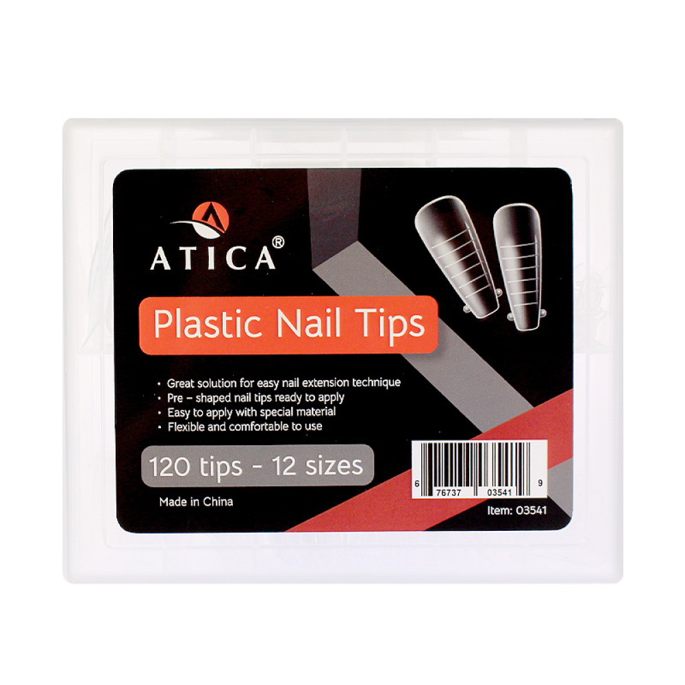 Верхние формы для наращивания ногтей Atica Plastic Nail Tips балерина с разметкой прозрачные 120 шт