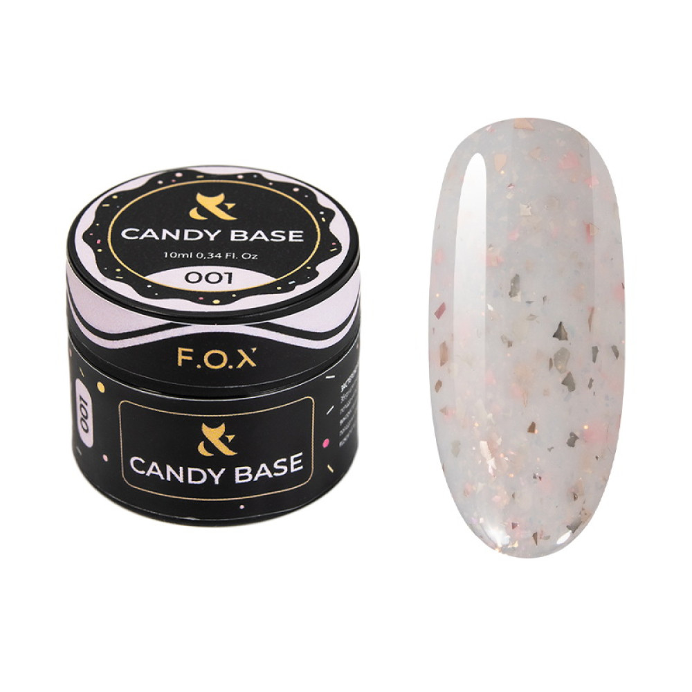 База кольорова F.O.X Base Candy 001 молочний з блискітками та рожево-золотою поталлю 10 мл