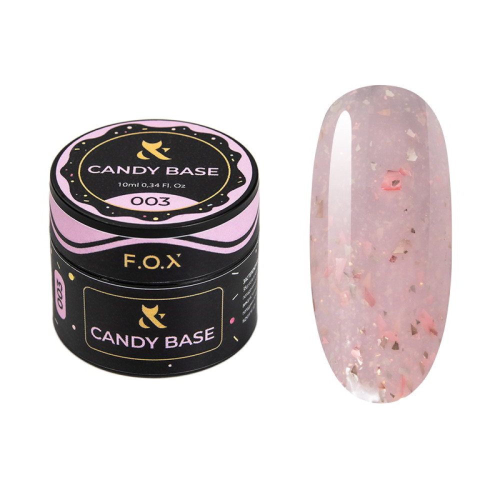 База кольорова F.O.X Base Candy 003 рожевий з блискітками та рожево-золотою поталлю 10 мл