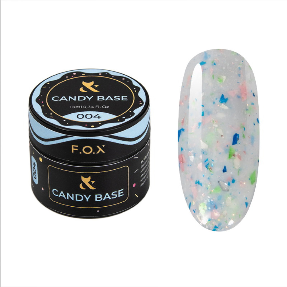 База кольорова F.O.X Base Candy 004 молочний з блискітками та кольоровою поталлю 10 мл