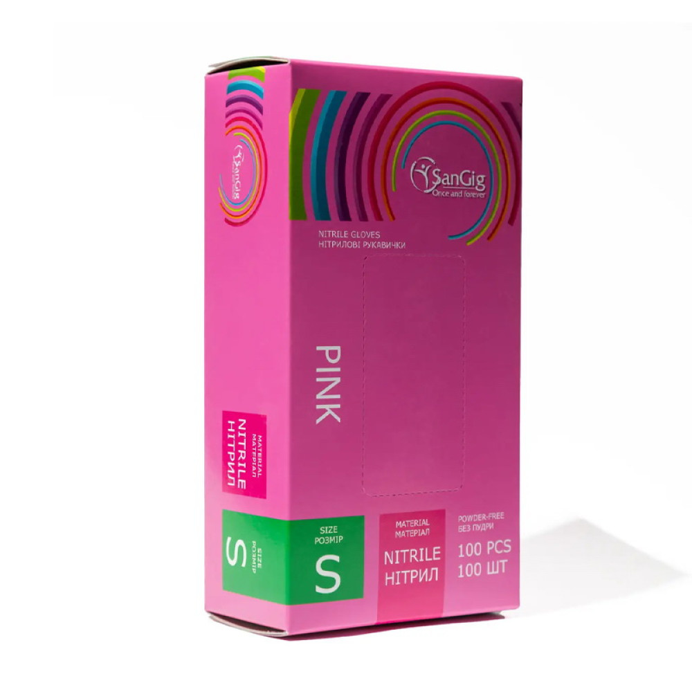 Перчатки нитриловые SanGig упаковка - 50 пар. размер S (без пудры). плотность 3.5 г. розовые