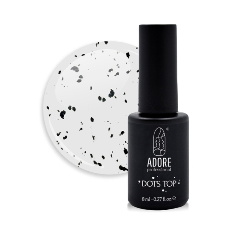 Топ для гель-лаку без липкого шару Adore Professional Dots Top 01 Glossy з чорною крихтою. 8 мл
