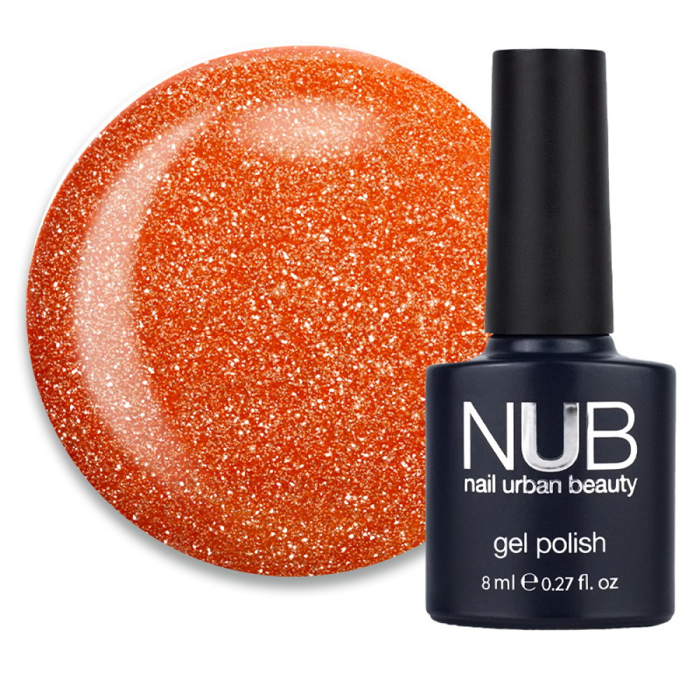 Гель-лак NUB Night Light 14 Amber помаранчевий з блискітками і шимерами світловідбиваючий 8 мл