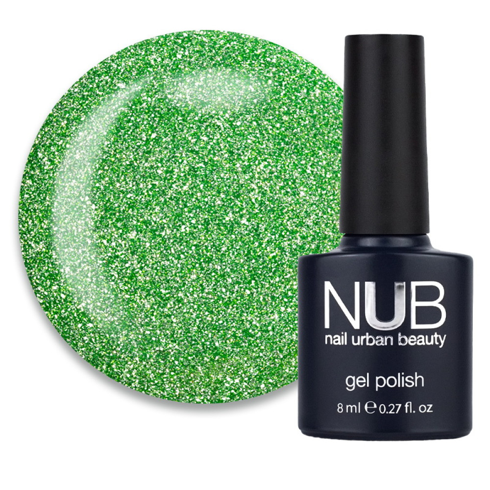Гель-лак NUB Night Light 16 Verdure травянисто-зеленый с блестками и шиммерами светоотражающий 8 мл