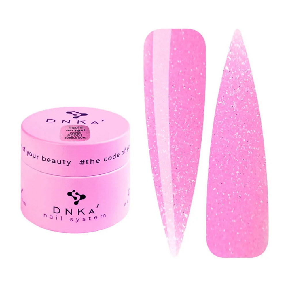 Жидкий гель DNKa Liquid Acrygel 0001 Bubble Gum для укрепления ногтей розовый с шиммером 15 мл