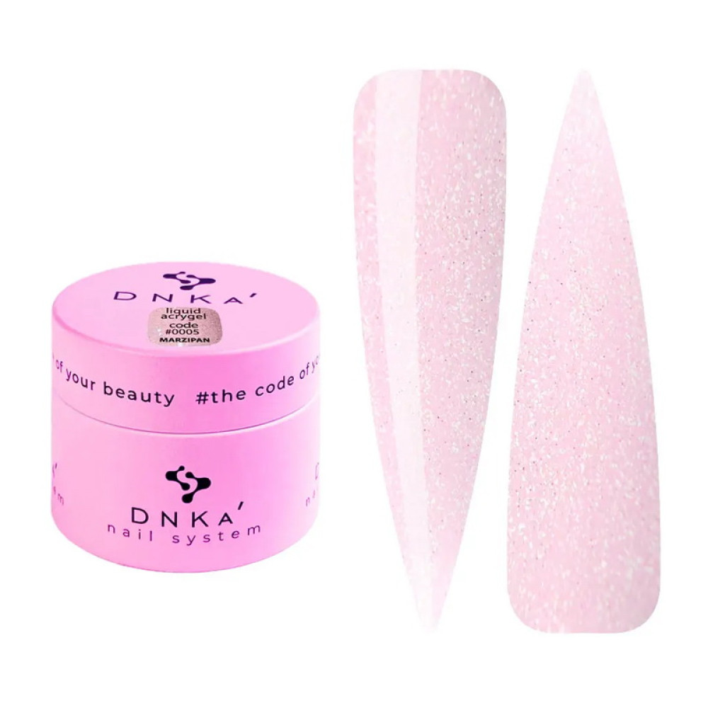 Жидкий гель DNKa Liquid Acrygel 0005 Marzipan для укрепления ногтей холодный нежно-розовый с шиммером 15 мл
