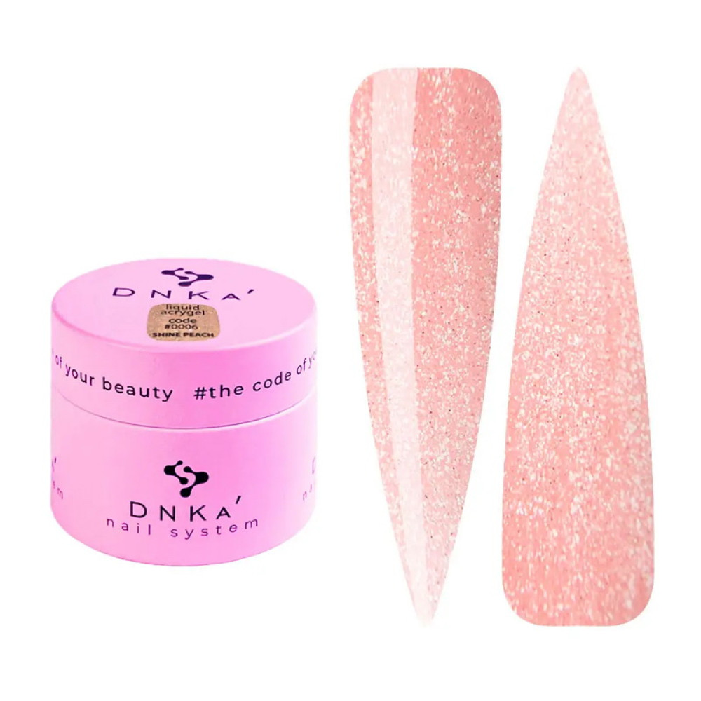 Рідкий гель DNKa Liquid Acrygel 0006 Shine Peach для зміцнення нігтів ніжний персиково-рожевий з шимером 15 мл