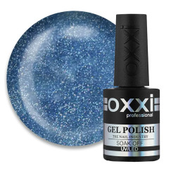Гель-лак Oxxi Professional 202 синьо-бірюзовий з насиченими голографічними блискітками. 10 мл