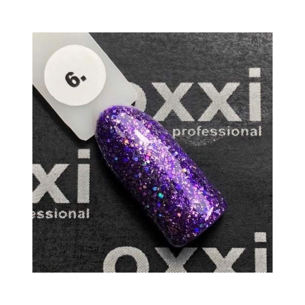 Гель-лак Oxxi Professional Star Gel 006 фіолетовий зі слюдою і переливними блискітками. 10 мл