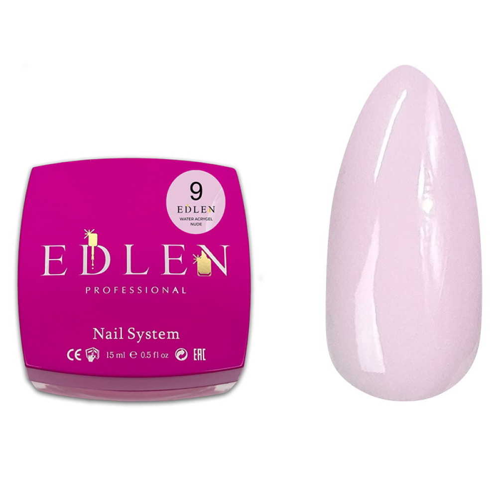 Жидкий гель Edlen Professional Water Acrygel Nude 09 нежно-розовый 15 мл