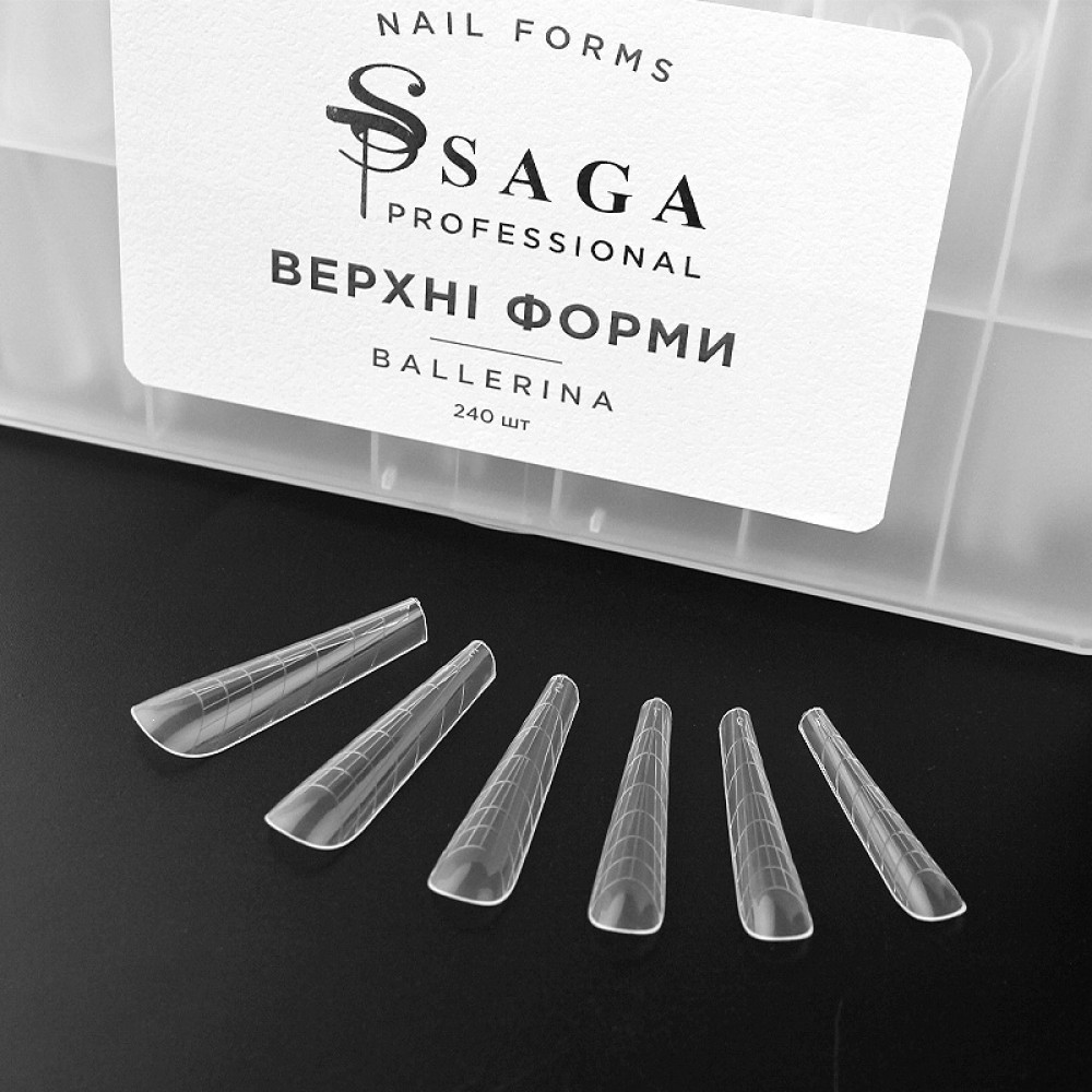 Верхние формы для наращивания ногтей Saga Professional Ballerina балерина с разметкой прозрачные 240 шт
