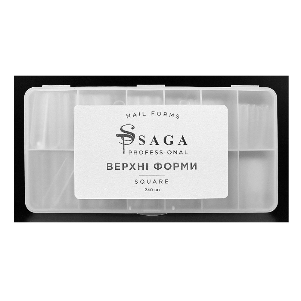 Верхні форми для нарощування нігтів Saga Professional Square квадрат з розміткою прозорі 240 шт