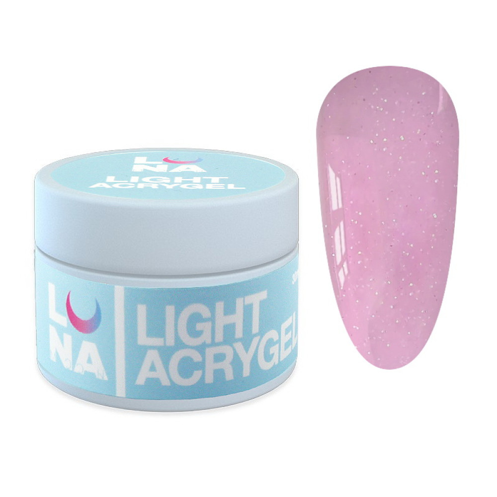 Жидкий гель Luna Light Acrygel 29 для наращивания лиловая вуаль с блестками 30 мл