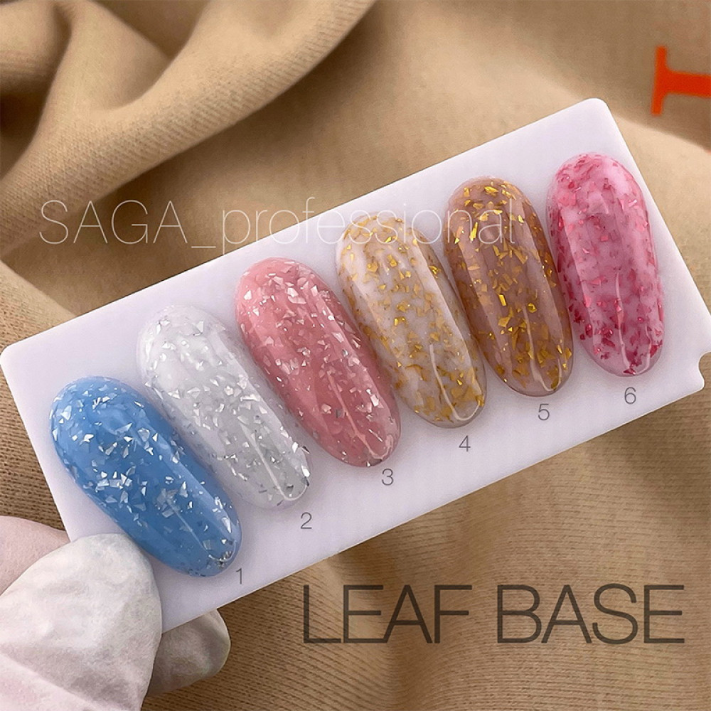 База цветная Saga Professional Leaf Base 002 бело-серый с серебряными хлопьями потали 9 мл