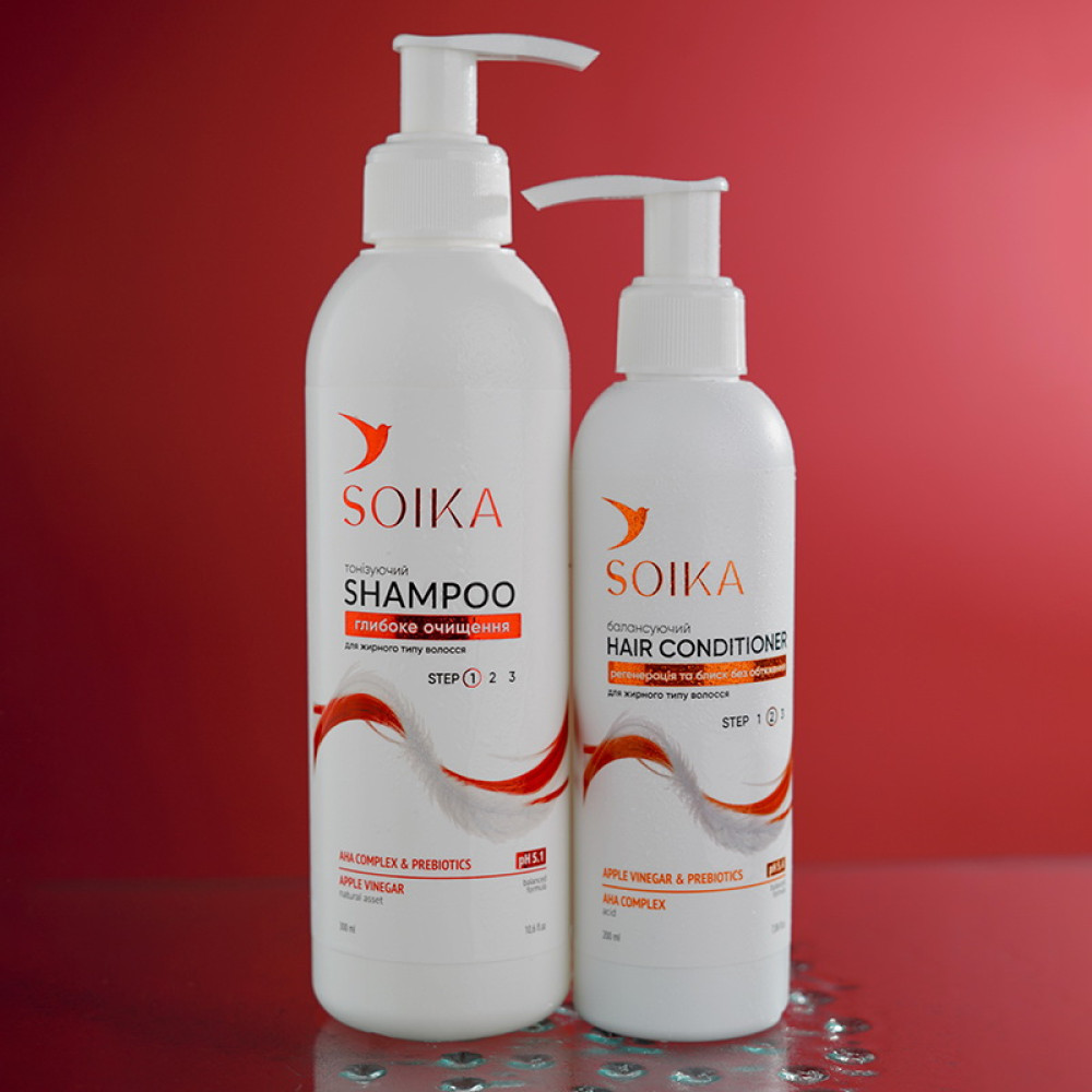 Шампунь для волосся Soika Shampoo Глибоке очищення з АНА кислотами. пребіотиками та яблучним оцтом 300 мл