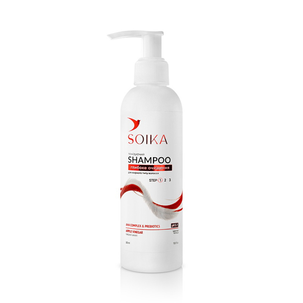 Шампунь для волос Soika Shampoo Глубокая очистка с АНА кислотами. пребиотиками и яблочным уксусом 300 мл