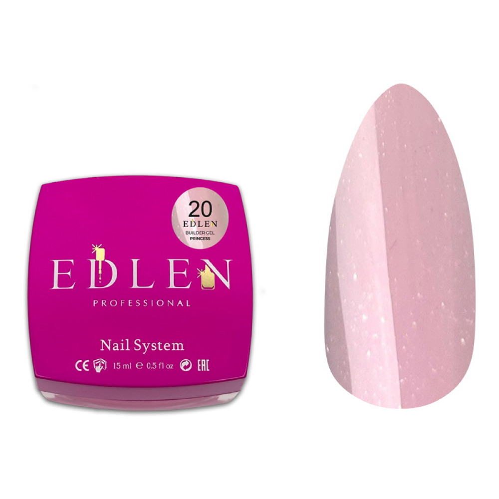 Гель будівельний Edlen Professional Builder Gel Princess 20 м’який пастельний рожевий з шимером 15 мл