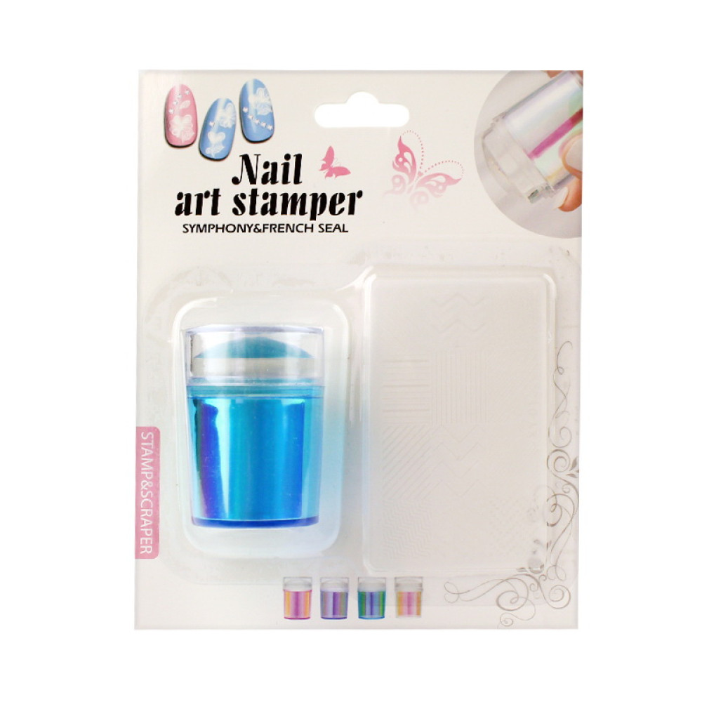Набір для стемпінга Nail Art Stamper. штамп і пластина. колір бірюзовий голографік