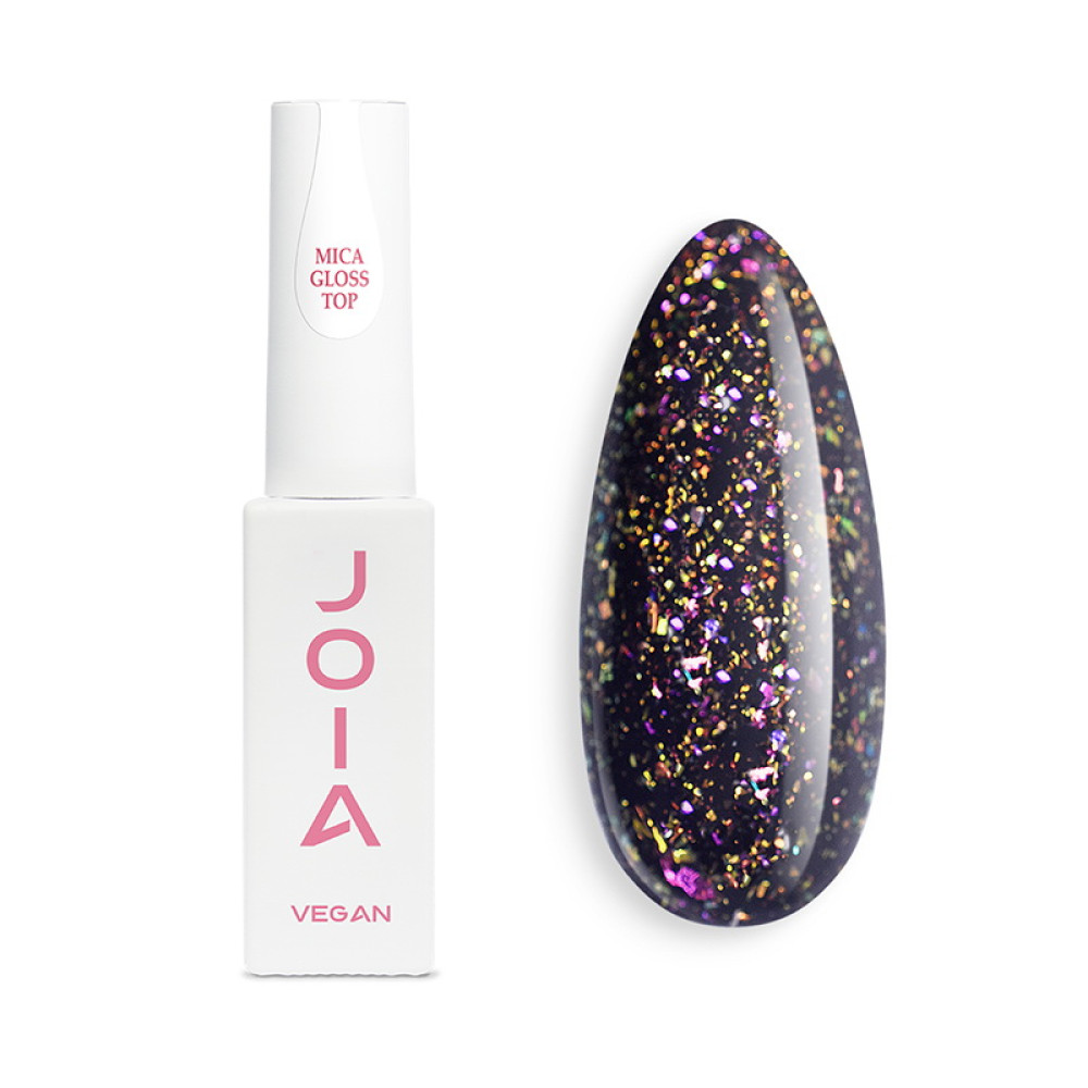 Топ для гель-лака без липкого слоя JOIA vegan Mica Gloss Top с УФ фильтром и голографической слюдой 8 мл