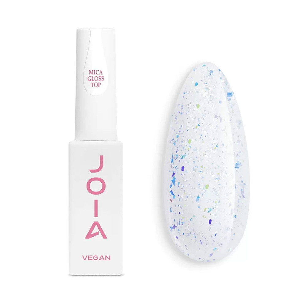 Топ для гель-лаку без липкого шару JOIA vegan Mica Gloss Top з УФ фільтром і голографічною слюдою 8 мл