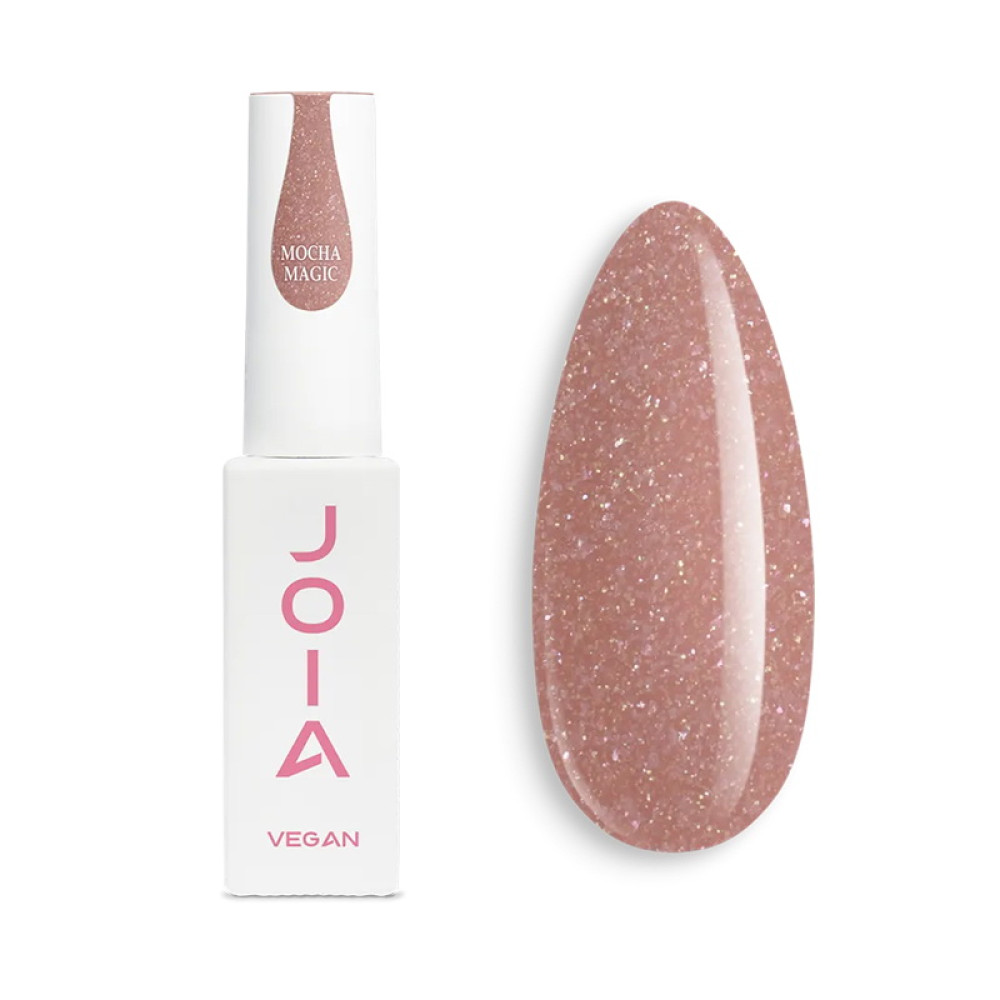 Жидкий гель JOIA vegan PolyLiquid Gel Mocha Magic для укрепления и моделирования темно-бежевый с мелким золотым шиммером 8 мл