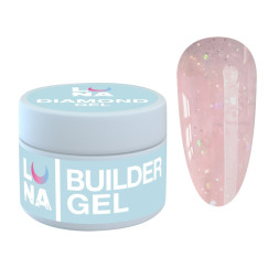 Гель для нарощування та укріплення Luna Diamond Gel 02 молочно-рожевий з блискітками 15 мл