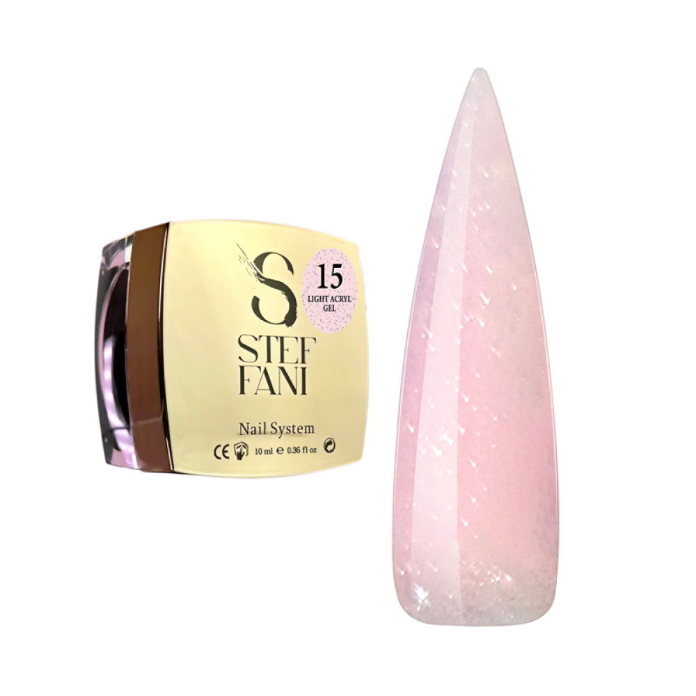 Акрил-гель Steffani Light Acryl Gel 15 для укрепления ногтей нежный розовый с блестками и шиммером 10 мл