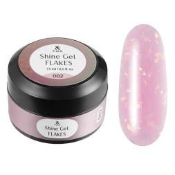 Гель F.O.X Shine Gel Flakes 002 для укрепления ногтей с блестками и поталью пастельно-розовый 15 мл