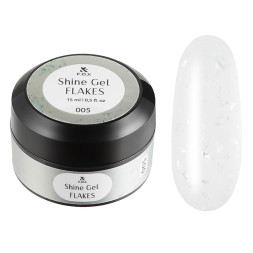 Гель F.O.X Shine Gel Flakes 005 для укрепления ногтей с блестками и поталью молочный 15 мл