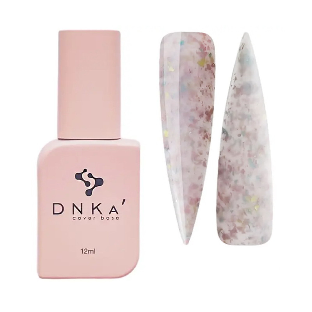 База камуфлирующая DNKa Cover Base 0011B Beauttiful нежно-розовый с кусочками нежно-розовой. голубой и желтой потали 12 мл