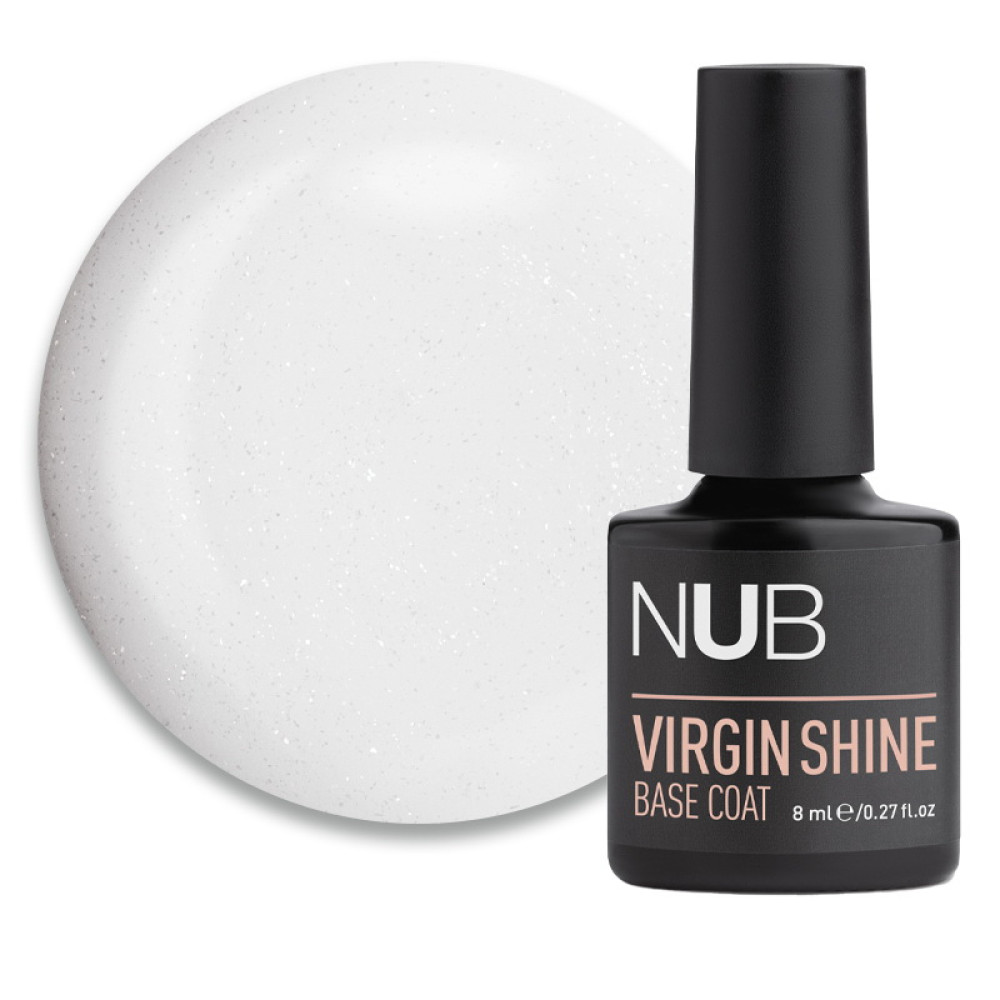 База камуфлирующая каучуковая для гель-лака NUB Virgin Shine Base Coat 01 Milk молочный с шиммером 8 мл