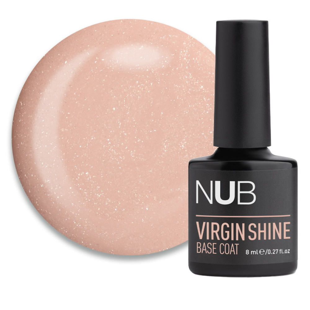 База камуфлирующая каучуковая для гель-лака NUB Virgin Shine Base Coat 04 Nude розовый нюд с шиммером 8 мл