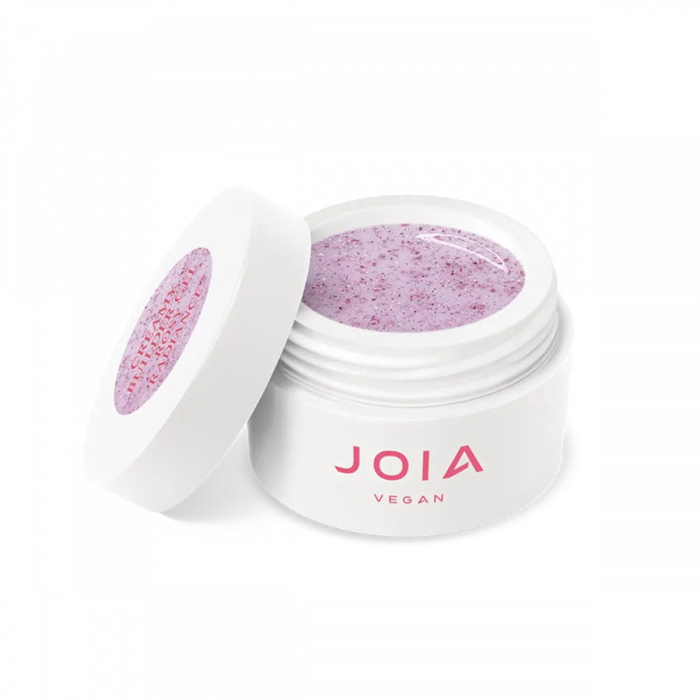 Гель моделюючий JOIA vegan Creamy Builder Gel Rosy Radiance напівпрозорий молочно-рожевий з рожевими блискітками 15 мл