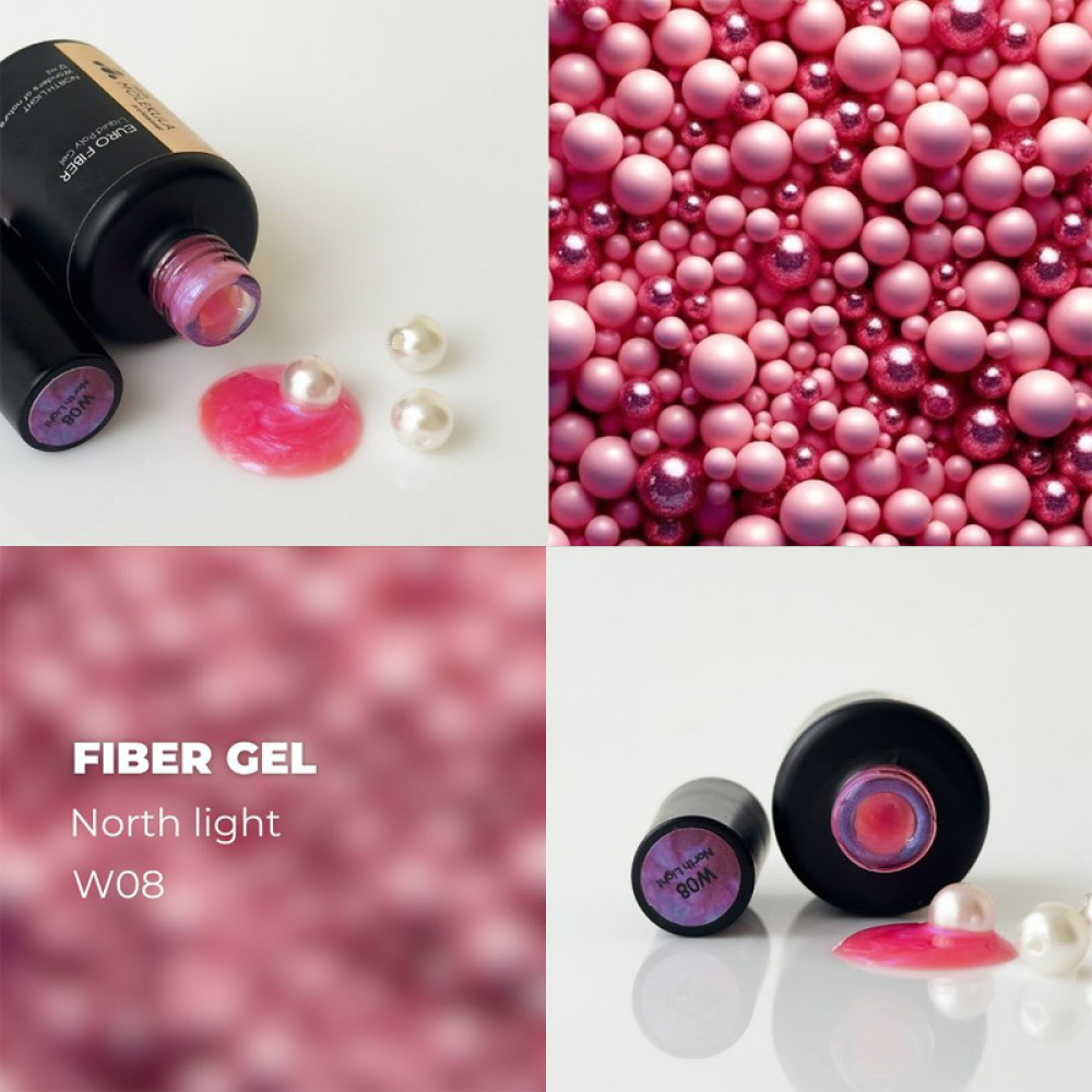 Гель моделюючий для нігтів Nails Molekula Euro Fiber Gel W08 North Light північне сяйво 12 мл