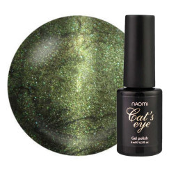 Гель-лак Naomi Cat Eyes С24 зеленый с салатовыми шиммерами. 6 мл